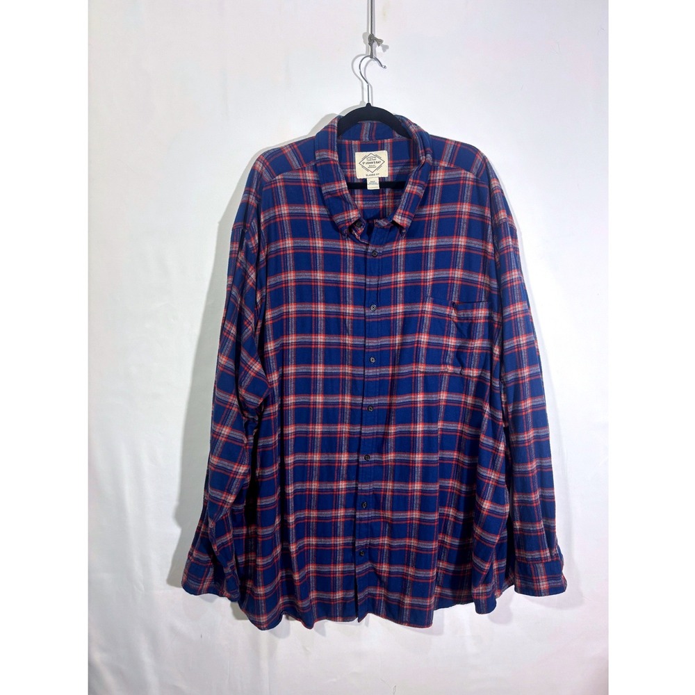 Classic Cozy Outdoor Grundge Plaid St Johns Bay Flannel Shirt Mens 5XLT Blue Red